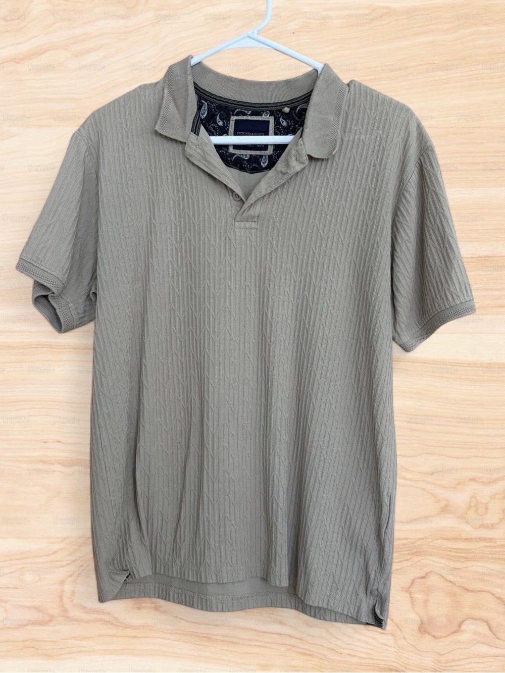 Stitches & Rivets Men's Textured Polo Shirt - Tan Small